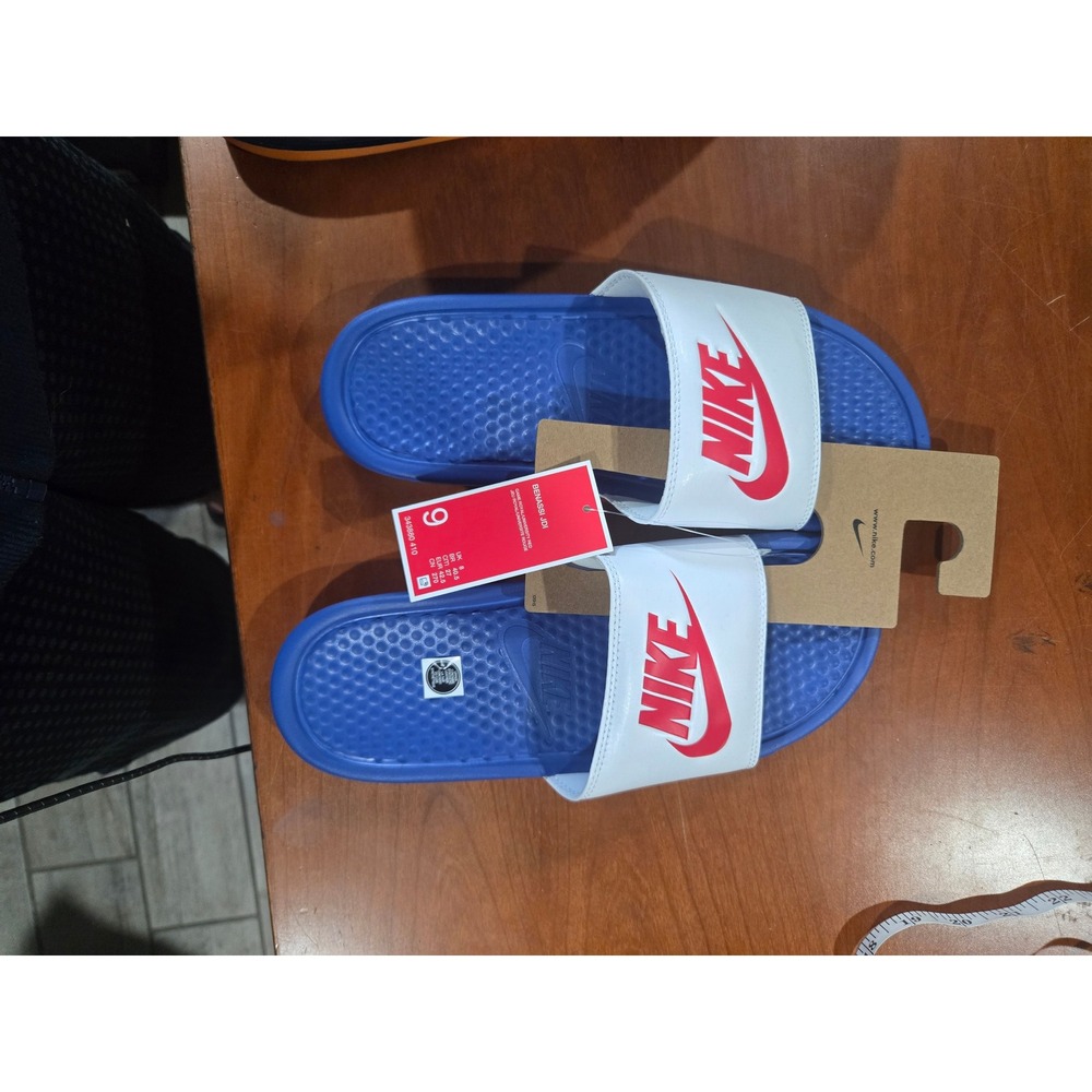 Nike Benassi JDI Slides Royal Blue White Red Mens Size 9 Sandals 343880-410